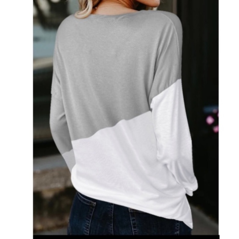 Gorgeous Grey Shirt W/A Unique Pattern White Slices Thru Long Sleeve Soft Shirt - Picture 2 of 5